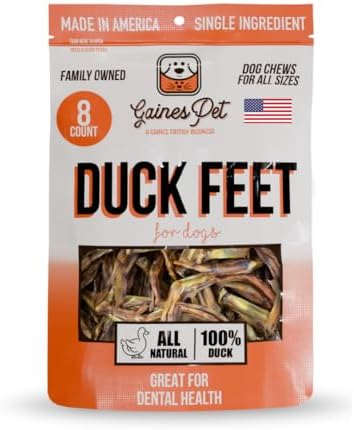 Gaines Pet Duck Feet for Dogs – 8 Count, Natural Chews with Glucosamine, Chondroitin & Collagen – Single Ingredient Dog Treats, Grain-Free, USA Made, Joint & Dental Health Support