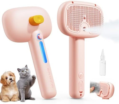 ROJECO 3-in-1 Pet Steam Brush,Spray Hair Removal Detangling Comb,Pink