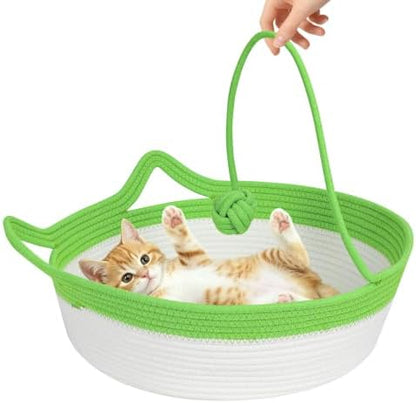 Cotton Rope Cat Bed, Instinct Hand Woven Cat Basket with Rope Tail