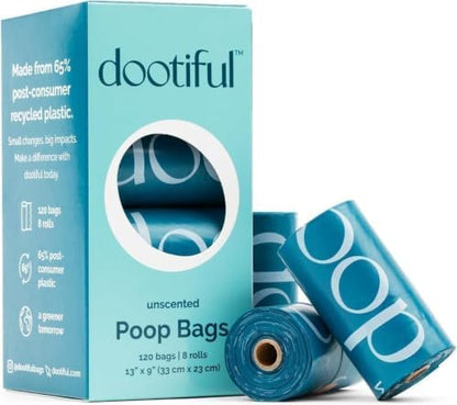 Dog Poop Bags - 120 Unscented Waste Bag, 65% Recycled Materials, Tear Resistant Pet Bags for Poop - 8 Rolls 100% Leak Proof - Extra Thick, Eco-Friendly Doggie Poo Bags for Hassle-Free Cleanup, Outdoor
