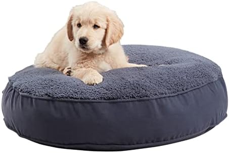 Happy Hounds Scout Deluxe Round Pillow Style Sherpa Dog Bed, Small (30 x 30 in.), Prussian Blue