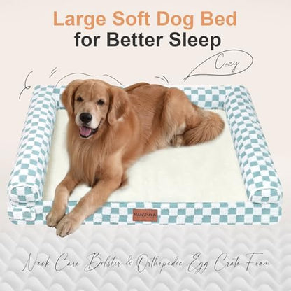 NANUYA Orthopedic Dog Bed for Large Dogs, 36 x 27 Inch, Green Grid