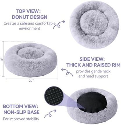 Medium Dog Bed, Washable Plush Donut Dog Bed, 28 Inch