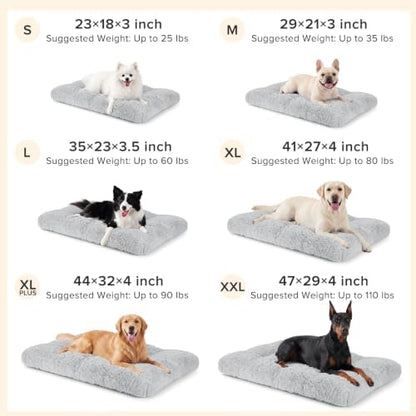 JOEJOY Large Dog Bed Crate Pad, Deluxe Plush Washable Dog Beds Fulffy Soft Kennel Pad Anti-Slip Pet Sleeping Mat for Extra Large Medium Small Dogs, 44" x 32", Grey