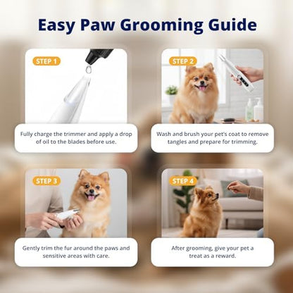 Silent Pet Paw Trimmer | Cordless Paw Trimmer for Grooming w/Light