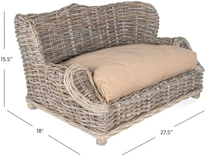 DBD1004A Classic 27.5" x 18" Mediterranean Handwoven Rattan Dog Daybed with Machine-Washable Cushion, Kubu Gray