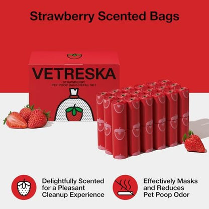 VETRESKA Strawberry Scented Dog Poop Bags, Leak Proof, 540 Counts