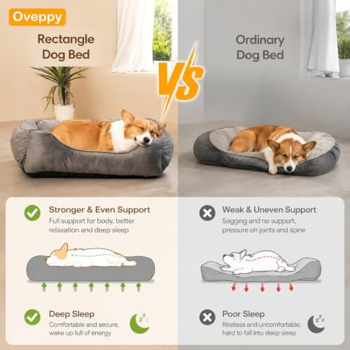 Dog Bed Medium, Super Soft Rectangle Dog Beds, Washable Warming Pet Bed with Anti-Slip Bottom, Anti-Anxiety, Grey, 25 x 21 x 8inch