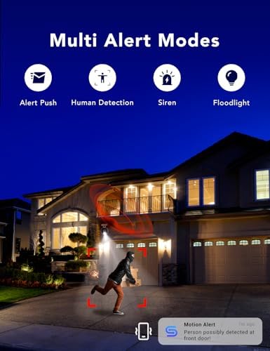 2K Wired Security Camera, Indoor/Outdoor for Home, Pet, Baby, Nanny, IP65 Waterproof Color Night Vision, White Light & Siren, Recording, Motion Detection, Works with Alexa, Plug in, White-2P