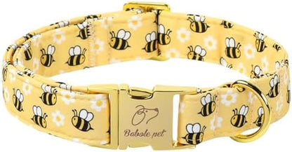 Yellow Bee Dog Collar, Cute Spring/Summer Cartoon Boy Girl Dog Collars, Adjustable Heavy Duty Male Female Dogs Collar for Small Medium Large Dogs with Metal Buckle XS
