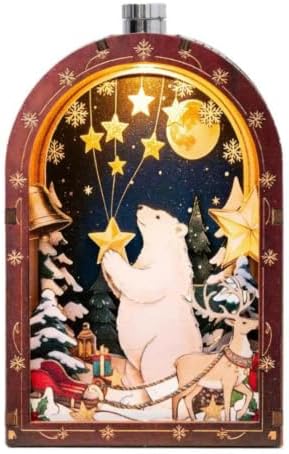DIY Mini Wooden House Model Kit with LED Light, Magnetic Back Miniature Scene Decor, Compact Handmade Craft Ornament for Fridge Desktop Gift (Polar Bear)
