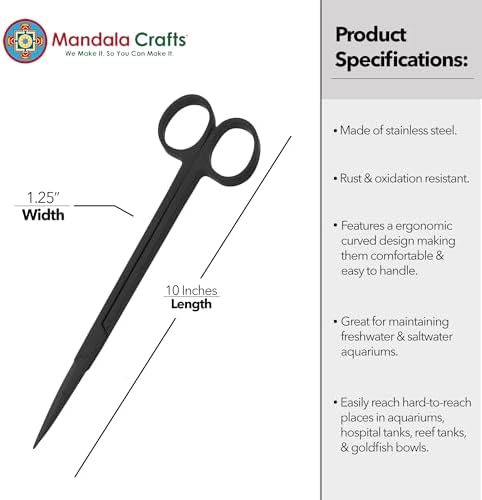 Mandala Crafts Black 10 Inches Straight Aquarium Scissors for Fish Tanks