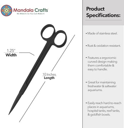 Mandala Crafts Black 10 Inches Straight Aquarium Scissors for Fish Tanks