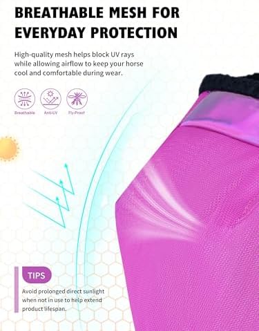 Harrison Howard Reinforced Horse Fly Mask with Mirror PVC Brow Support, Enhanced Eye Space, UV Protection Purple S