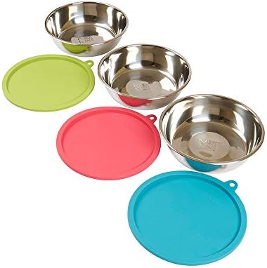Messy Mutts 6 Piece Set, 3 Stainless Bowls and 3 Silicone Lids, Extra-Large