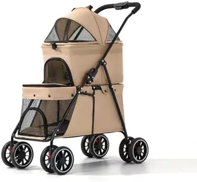 YYW Double Pet Stroller Foldable 2 Carriages Lockable Wheels Khaki