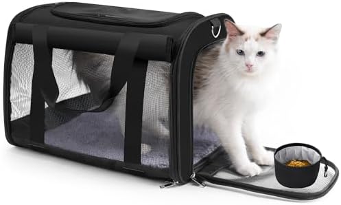 TWDEPART Cat Carrier Backpack - Multifunctional, Firm & Foldable with Roll-Up Shade, Breathable Design Includes Collapsible Bowl & Cushion (Black)