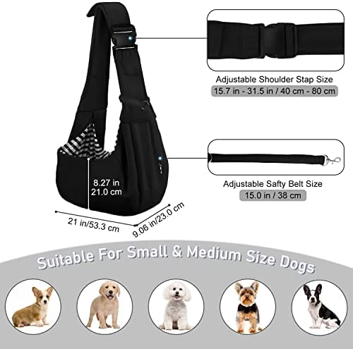 PETLOFT Reversible Dog Cat Sling Carrier, Small Dog Carrier, Adjustable Dog Sling, Hands Free Cross Body Carrier with Collar Hook for Dog/Cat/Bunny up to 11lb, Black