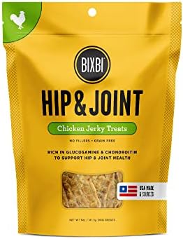 BIXBI Hip & Joint Support Chicken Jerky Dog Treats, 5 oz - USA Made Grain Free Dog Treats - Glucosamine, Chondroitin for Dogs - High in Protein, Antioxidant Rich, Whole Food Nutrition, No Fillers