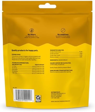 Amazon Basics Dog Treats Freeze Dried Raw Single Ingredient Chicken Breast, High Protein, Healthy Training Treats or Meal Topper for all Dogs, Grain-Free, 3 Oz (Pack of 1) (Previously Wag)