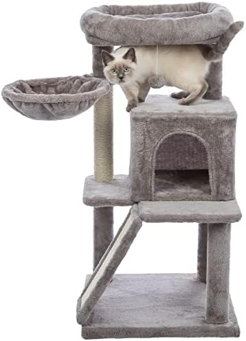 TRIXIE Pepito 39.4" Cat Tower, 3-Level Cat Tree with Sisal Scratching Posts and Ramp, Plush Condo and Hammock