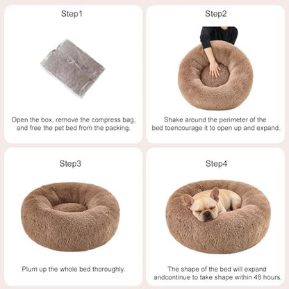 Dog Calming Beds for Small Medium Dogs Donut Round Washable Anxiety Dog Bed