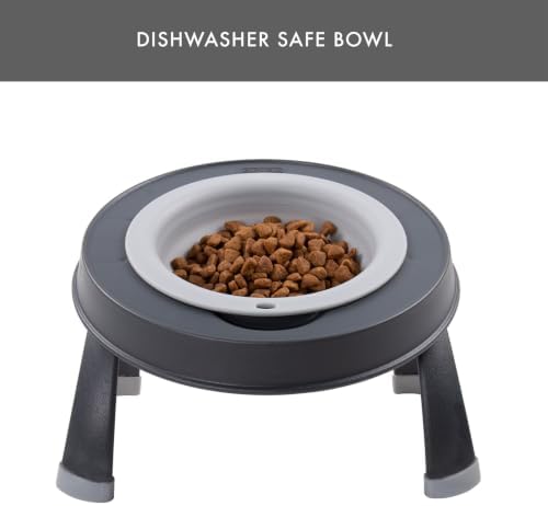 Dexas Pets Single Elevated Pet Feeder/Pet Bowl, Large/ 4 Cup Capacity, Light Gray