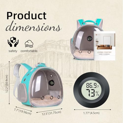 Reptile Travel Backpack Carrier with Reptile Thermometer and Humidity Gauge & Harness Leash Lizard Travel Cage Space Capsule Clear Bubble Window Astronaut Bearded Dragon Bag for Ball Python