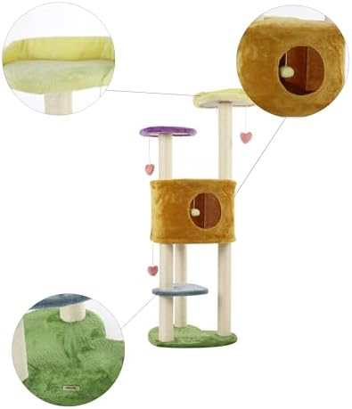 CTR1002A Aisling 51" 4-Tier Modern Sisal Heart Cat Tree with Scratching Posts, Napping Perch, and Dangling Toys, Multi