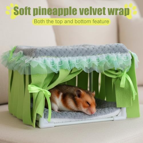 MiOYOOW Guinea Pig Hideout, Small Animal Sleeping Bed Hamster Hiding House with Fringe Curtain for Dwarf Rabbit Guinea Pigs Sugar Gliders Hamsters