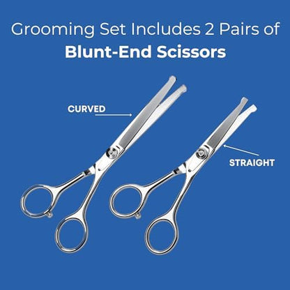 Pet Grooming Scissors Set - Round Tip Shears for Dogs & Cats