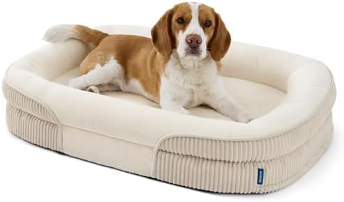 Bedsure 360°Oval Bolster Orthopedic Dog Beds Large Sized Dog,35" Beige