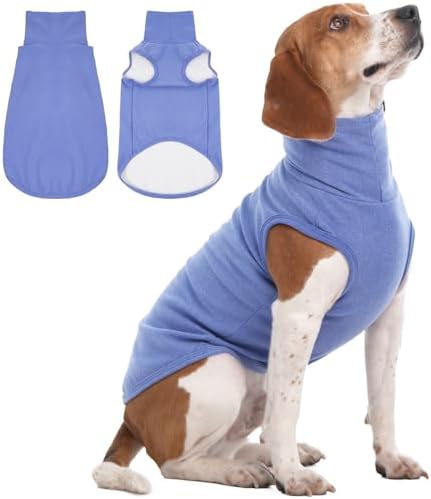 IECOii XL Dog Sweater - Stretch Fleece Vest with Turtleneck - Blue,X-Large