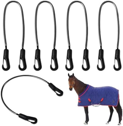 4 Pack Adjustable Elastic Horse Blanket Straps with Double Ended Clips