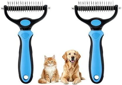 Dematting Comb for Dogs and Cats, Undercoat Rake Pet Brush for Long Hair, Deshedding Dog Brush Removes Tangles Knots and Loose Fur, Grooming Tool for Thick Coats (Blue L*2)