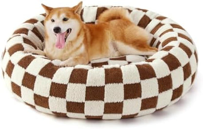 LE SURE Shown on TV Jacquard Donut Dog Beds Extra Large,Brown 42x42x9in