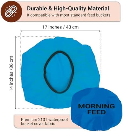 Horse Bucket Cover for Feed Protection & Organization, Keeps Flies & Dust Out, Elastic Fit for 2-5 Gallon Buckets, Livestock Feed Bucket Top - 1 Pack (Morning Feed)
