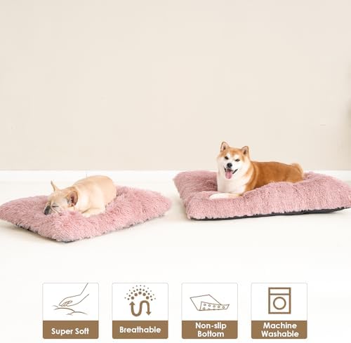 EHEYCIGA Fluffy Dog Crate Bed, Plush Extra Large Plus Dog Pillow, Pink