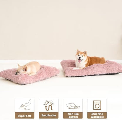 EHEYCIGA Fluffy Dog Crate Bed, Plush Extra Large Plus Dog Pillow, Pink