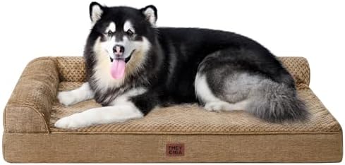 EHEYCIGA XXL Dog Bed Memory Foam, Orthopedic Giant Dog Bed Jumbo with Washable Removable Cover, Waterproof Pet Sofa Couch with Nonskid Bottom, 48x35x7.5, Camel