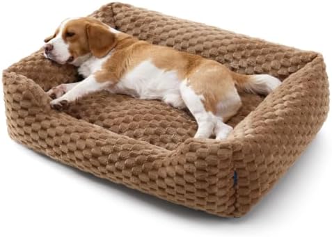 Bedsure Washable Dog Beds Large Sized Dog Bubble Fleece,35in Camel Brown