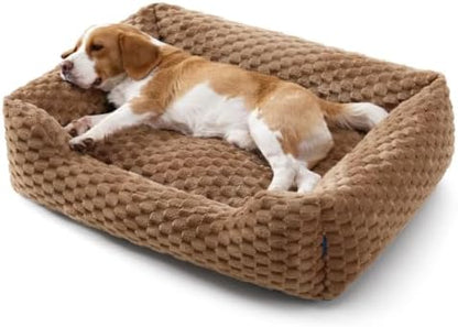Bedsure Washable Dog Beds Large Sized Dog Bubble Fleece,35in Camel Brown