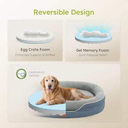 CWAWZ XL Orthopedic Dog Bed, Extra Large Dog Bed, Dog Sofa for Large Sized Dogs with Full-Surround Bolsters, Dual-Sided Dog Cooling Bed with Memory Foam, Washable Sofa with Nonslip Bottom, Dark Grey