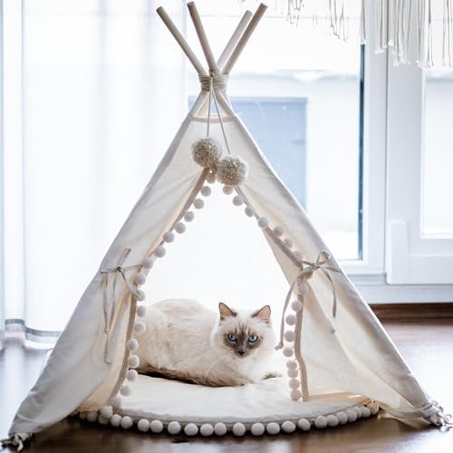 MINICAMP Pet Teepee Bed for Dogs and Cats – Cozy Indoor Dog Tent with Natural Cotton– Luxury Pet House & Hideaway Bed for Small to Medium Dogs, Cats and Other Animals - Made in EU (Medium)