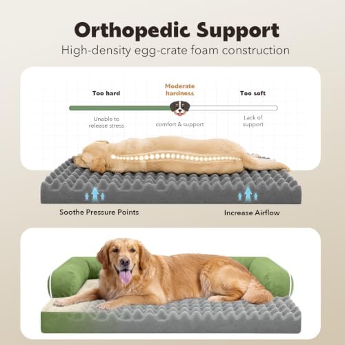 MEKIY Orthopedic Waterproof Jumbo Dog Bed with Bolster for Extra Large Dogs
