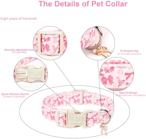 Pink Bow Dog Collar Cute Girl Dog Collars for Medium Dogs - Lightweight Adjustable Girly Spring Female Dogs Everyday Collar with Safety Buckle M