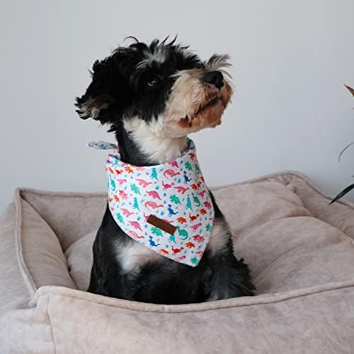 Dinosaur Dog Bandana, Comfortable Cotton Triangle Bid Scarf for Puppy Small Dogs or Cats, Washable Pet Kerchief for Boy Girl Dogs, Colorful Dinosaur Cute Bandana Dog