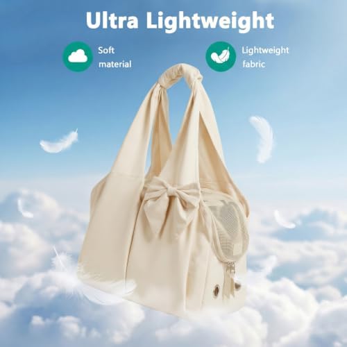 Fashion Dog Purse Carrier for Small Dogs and Cats, Soft-Sided Puppy Tote Bag Under 15 lbs, Lightweight Pet Carrier with 4 Pockets, Smart Zipper Lock, Pet Travel Bag for Travel Outdoor(Beige)