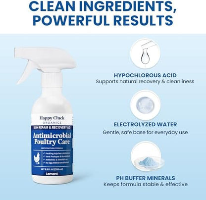 Lemant Poultry Care Spray (8.5 oz) | Skin Repair & Recovery Aid for Chicken Wounds, Pecking Irritations, Bumblefoot Care & Vent-Area Support | 8.5 fl oz