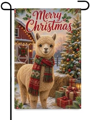 Christmas Llama Garden Flag 12x18 Inch Merry Holiday Alpaca Scarf Barn Tree Gifts Snowy Rustic Farmhouse Outdoor Yard Lawn Porch Double Sided Banner Winter Welcome Decor